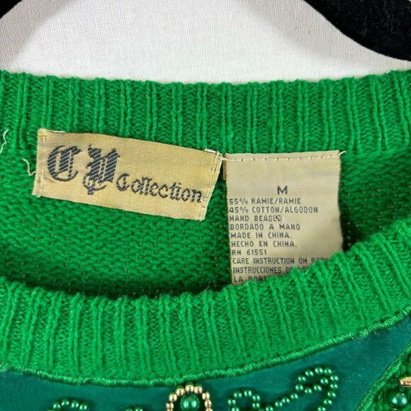 Ladies Vintage‎ CP Collection Brand Green Embellished Sweater Size Medium - Picture 10 of 11